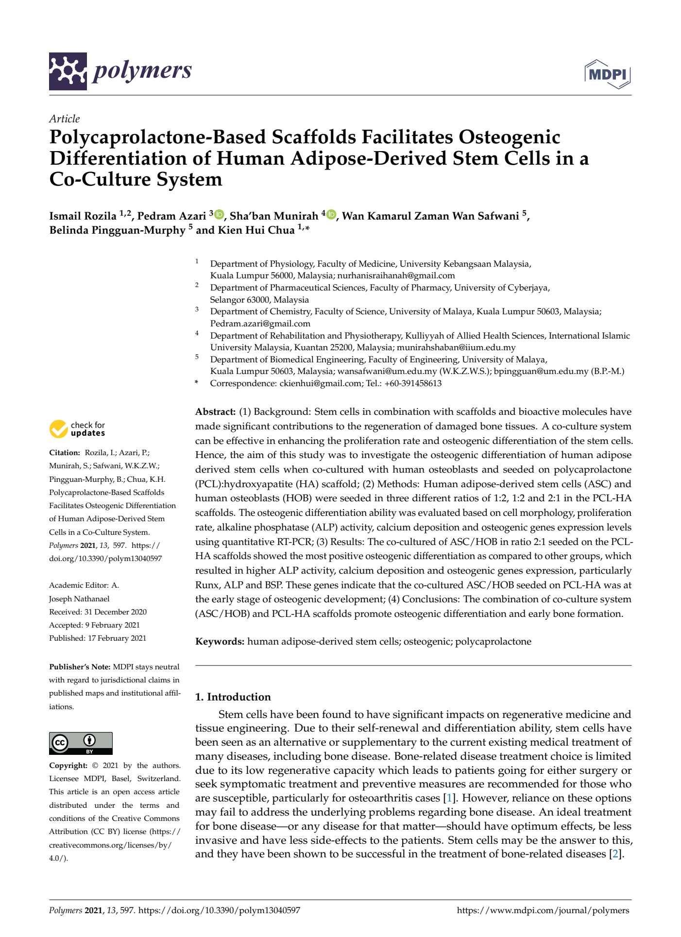 Poly-caprolactone scaffold promotes osteogenic differentiation of human adipose stem cells in co-culture system