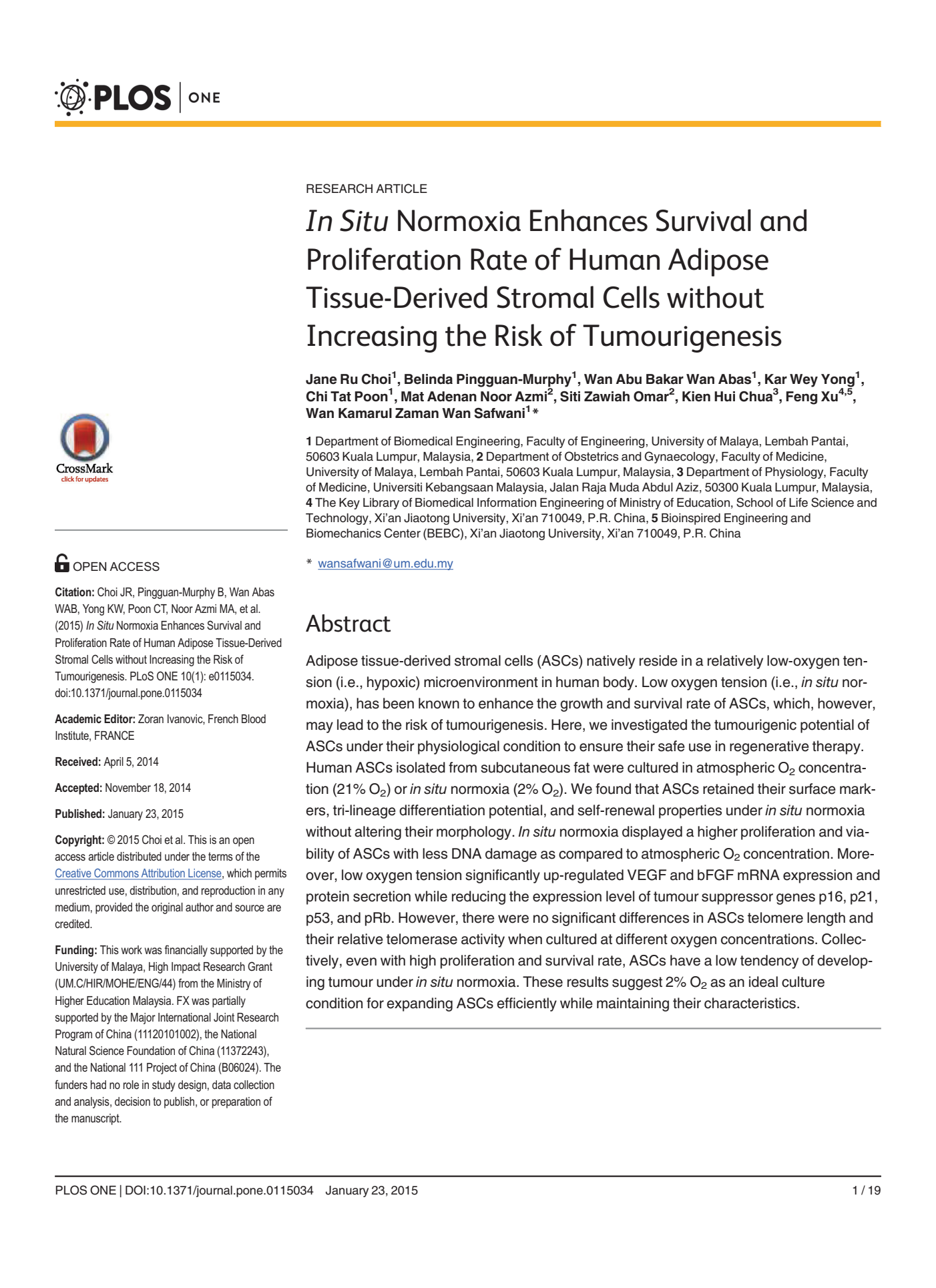 In situ normoxia enhances survival and proliferation of human adipose tissue-derived stromal cells without increasing tumor risk